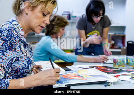 Miami Beach Florida,Lincoln Road Mall,ArtCenter SouthFlorida,art artwork,watercolor class,painting,adult education,student,hobby,adult adults woman wo Stock Photo