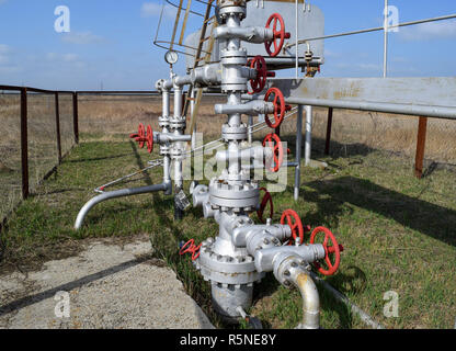 Equipment of an oil well. Shutoff valves and service equipment Stock Photo