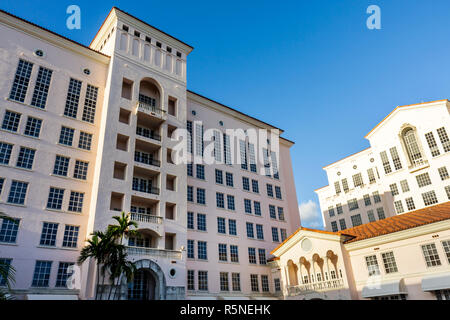 Miami Florida,Coral Gables,Hyatt Regency,chain,lodging,hotel,building,outside exterior,front,entrance,Mediterranean style architecture,barrel tile roo Stock Photo