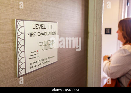 Miami Florida,Coral Gables,Hyatt Regency hotel sign fire evacuation map directions, Stock Photo