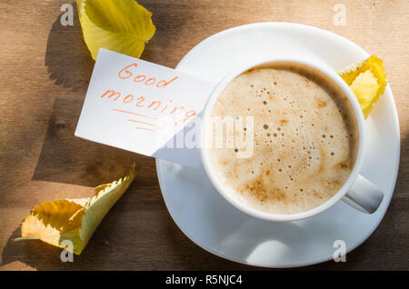 Coffee latte and the Inscription Good Morning. Stock Photo