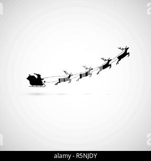 Santa on a sleigh with reindeers fly up. vector illustration Stock Vector