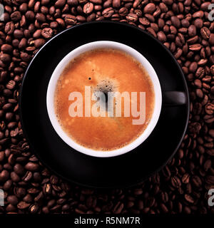 Black coffee cup hot espresso closeup top view square Stock Photo