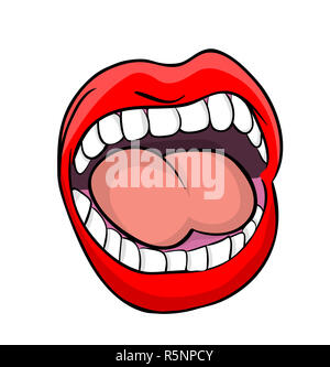 shouting lips with teeth and tongue cartoon vector symbol icon design. Beautiful illustration isolated on white background Stock Photo