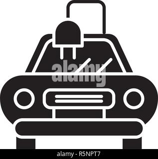 Electric automatic car black icon, vector sign on isolated background. Electric automatic car concept symbol, illustration  Stock Vector