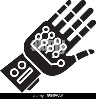 Cyber ??gloves black icon, vector sign on isolated background. Cyber ??gloves concept symbol, illustration  Stock Vector
