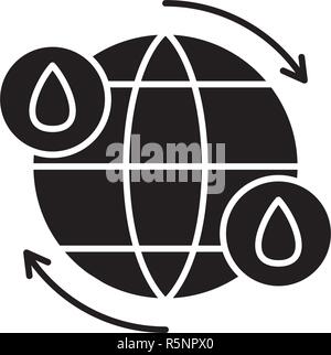 Water cycle black icon, vector sign on isolated background. Water cycle concept symbol, illustration  Stock Vector