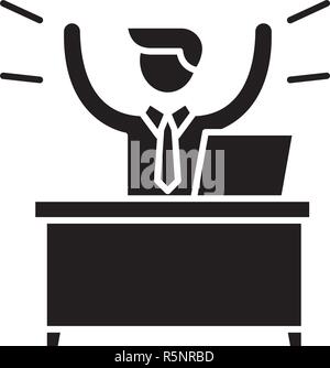Business win black icon, vector sign on isolated background. Business win concept symbol, illustration  Stock Vector