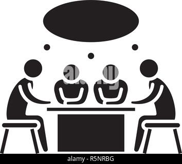 Small business meeting black icon, vector sign on isolated background. Small business meeting concept symbol, illustration  Stock Vector