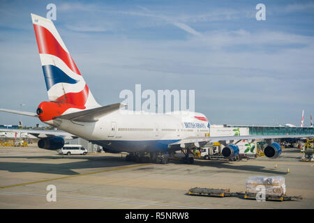 September 24, 2017 London/UK - British airways aircraft getting ready to take flight from Terminal 5, Heathrow Stock Photo