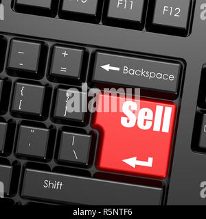 Red enter button on computer keyboard, sell word Stock Photo