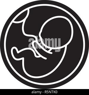 Fetus in the womb black icon, vector sign on isolated background. Fetus in the womb concept symbol, illustration  Stock Vector