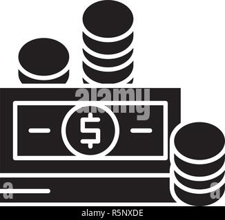 Financial contributions black icon, vector sign on isolated background. Financial contributions concept symbol, illustration  Stock Vector