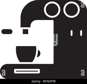 Coffee machine in bar black icon, vector sign on isolated background. Coffee machine in bar concept symbol, illustration  Stock Vector