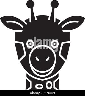 Funny giraffe black icon, vector sign on isolated background. Funny giraffe concept symbol, illustration  Stock Vector