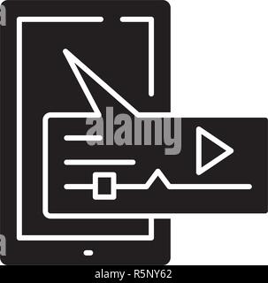 Media message black icon, vector sign on isolated background. Media message concept symbol, illustration  Stock Vector