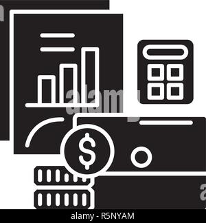 Budget planning black icon, vector sign on isolated background. Budget planning concept symbol, illustration  Stock Vector