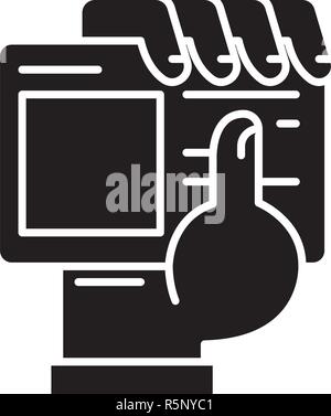 Business pass in hand black icon, vector sign on isolated background. Business pass in hand concept symbol, illustration  Stock Vector