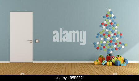 Room with christmas tree made with colorful dots Stock Photo