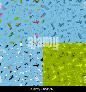 Retro seamless patterns with fashional items Stock Photo