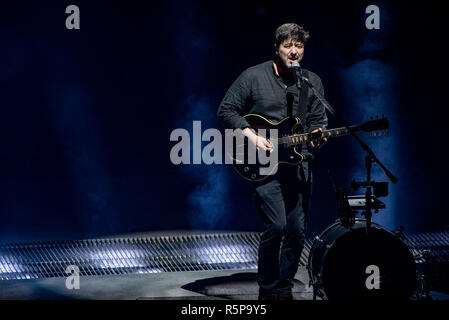 Leeds, UK. 1st December 2018. Ted Dwane, Ben Lovett, Marcus Mumford and Winston Marshall of Mumford and Sons perform at the Leeds Arena on their 'Delta ' world tour 01/12/2018 Credit: Gary Mather/Alamy Live News Stock Photo