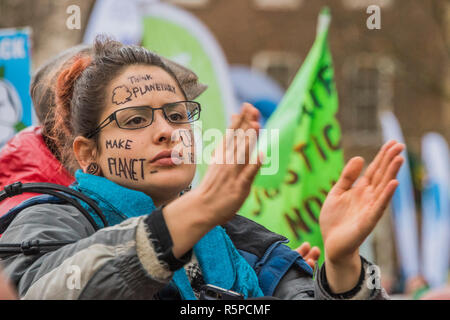 London, UK. 1st December, 2018. The Campaign against Climate Change along with members of Extinction Rebellion join other groups to protest about what they see as a looming Climate Change Catastrophe and Ecological Collapse and against fracking and the expansion of Heathrow airport. Credit: Guy Bell/Alamy Live News Stock Photo
