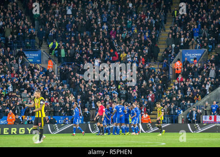 Leicester, UK. 1st Dec 2018. The Leicester team celebrate James Maddison of Leicester City's goal during the Premier League match between Leicester City and Watford at the King Power Stadium, Leicester, England on 1 December 2018. Editorial use only, license required for commercial use. No use in betting, games or a single club/league/player publications..Photo by Matthew Buchan. Credit: UK Sports Pics Ltd/Alamy Live News Stock Photo