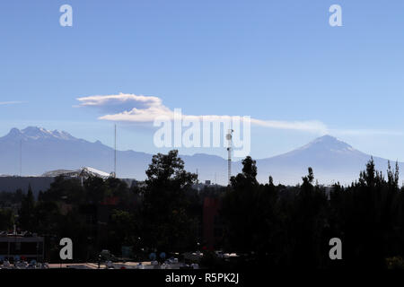 Mexiko Stadt, Mexico. 02nd Dec, 2018. Smoke clouds can be seen above the volcano Popocatepetl in the highlands between Puebla and Mexico City. The volcano erupted early in the morning. Credit: Gerardo Vieyra/dpa/Alamy Live News Stock Photo