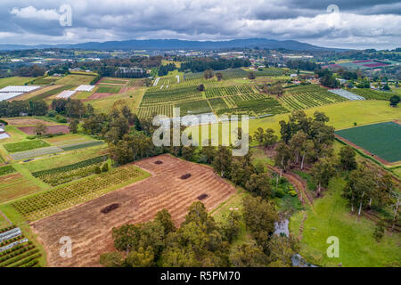 Australian countryside on overcast day - aerial landscape Stock Photo