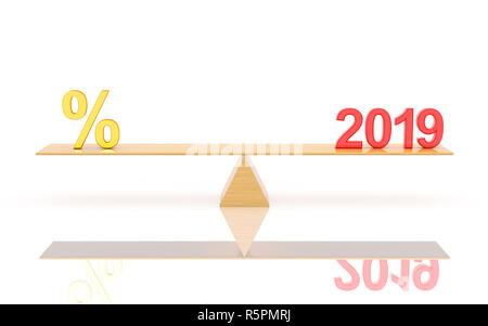 New Year 2019 with Percentage - 3D Rendered Image Stock Photo