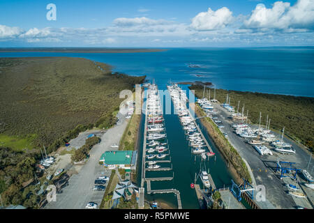 Moored boats at Yaringa Boat Harbour in Somerville, Australia Stock Photo