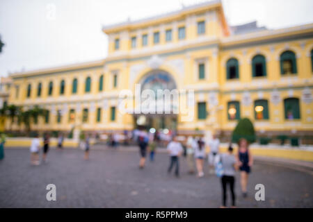 Blurred Portrait Of Saigon Central Post Office In Ho Chi Minh Ci Stock Photo