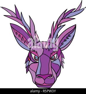 Mosaic low polygon style illustration of head of a jackalope, a mythical animal of North American folklore, described as a jackrabbit with antelope ho Stock Vector