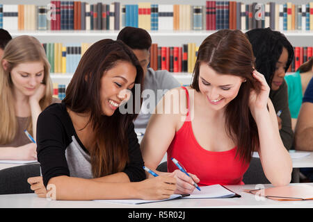 Happy female college students studying Stock Photo