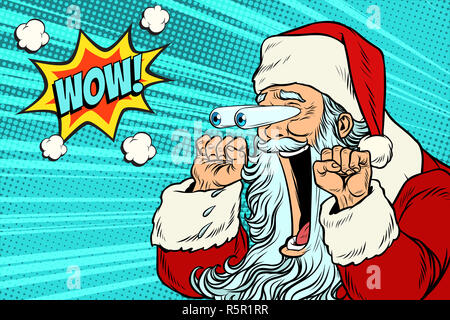 Wow Santa Claus Christmas character emotional reaction Stock Photo