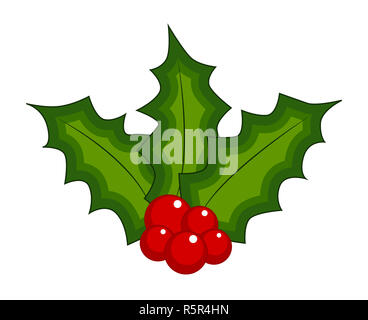 Holly berry, Christmas leaves and fruits icon, symbol, design. Winter vector illustration isolated on white background. Stock Photo