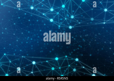 Abstract connected dots communication network on blue background Stock Photo
