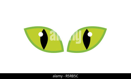 Halloween green spooky eyes vector isolated on white background. Illustration of Evil, dangerous, wild angry cat iris cartoon Stock Photo