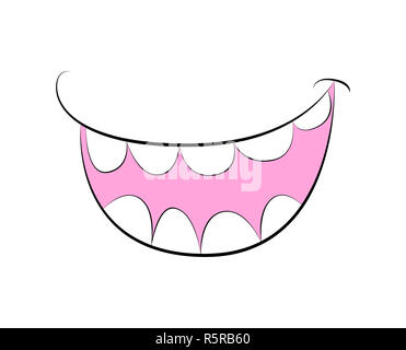 Cartoon smile, mouth, lips with teeth. vector illustration isolated on white background Stock Photo