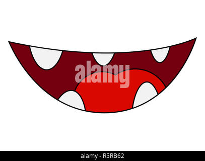 Cartoon smile, mouth, lips with teeth and tongue. vector illustration isolated on white background Stock Photo
