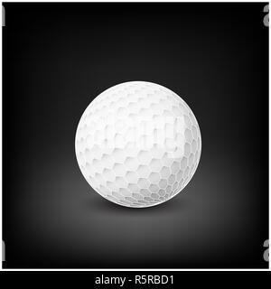 Golfball realistic vector. Image of single golf equipment, ball.  illustration isolated on dark mesh  background. Stock Photo