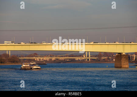 the Zoo bridge and the Muelheimer bridge across the river Rhine, Cologne, Germany.  die Zoobruecke und die Muelheimer Bruecke ueber den Rhein, Koeln,  Stock Photo