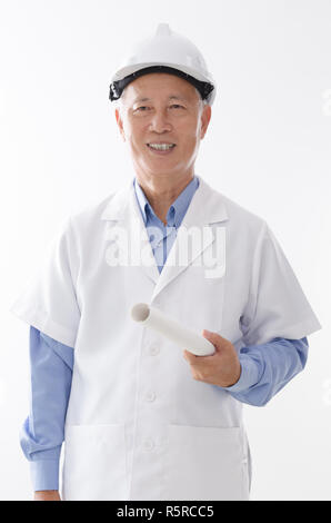 Asian senior architect smiling Stock Photo