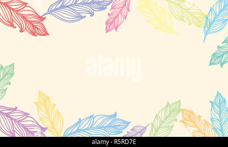 Cute background with feathers. Vector card design with border in ...