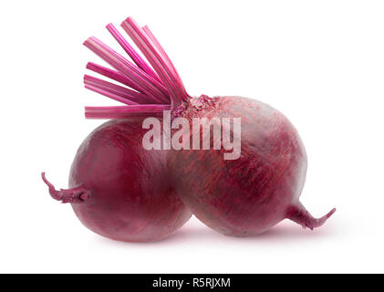 Isolated vegetables. Two whole raw beetroots isolated on white background with clipping path Stock Photo