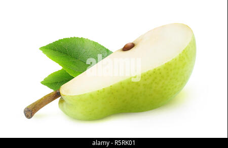 Isolated pear. One piece of green pear fruit isolated on white background with clipping path Stock Photo