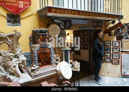 NAPLES, ITALY, view of the 'Christmas Alley' (Via San Gregorio Armeno) home to the Neapolitan Presepi (Nativity scene and  Christmas cribs) Stock Photo