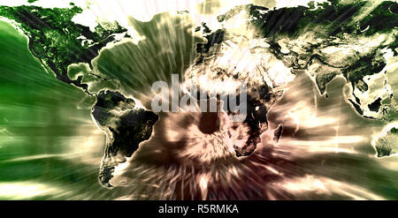 Human eye and world map abstract background Stock Photo