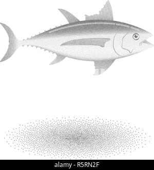 Albacore tuna fish with stipple effect in black and white Stock Vector