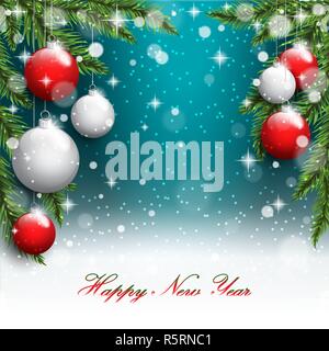 New year tree branches on the postcard background. Stock Vector